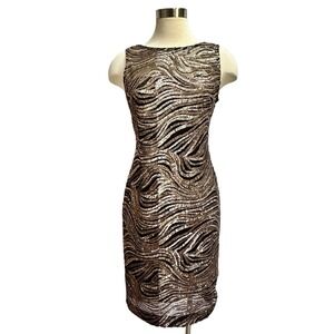 Calvin Klein Sequin Sheath Dress Womens 4 Black‎ Bronze Cocktail Party Glam Mesh